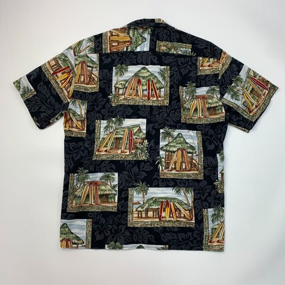 Vintage Hilo Hattie Hawaiian Shirt Mens S Small Black Button Up Surf Shack Hut - Picture 6 of 10